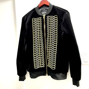 Boohoo Man Black and Gold Velvet Jacket